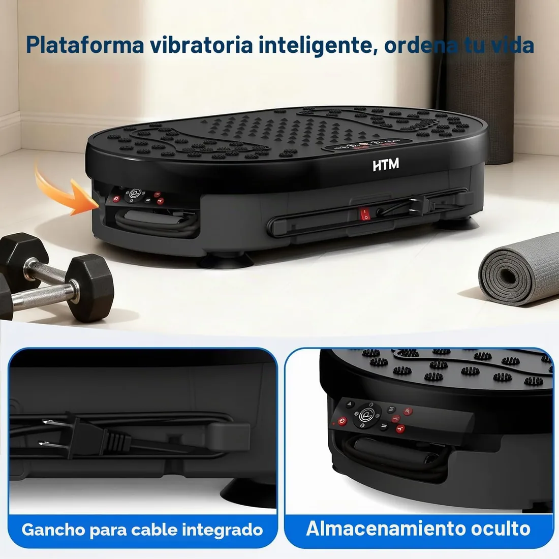 HTM Plataforma Vibratoria, Plataforma Vibración Muscular Silenciosa y Compacta para Moldear el Cuerpo y Relajarse, con 2 Bandas Elásticas, Aptas para Uso Doméstico foto 3