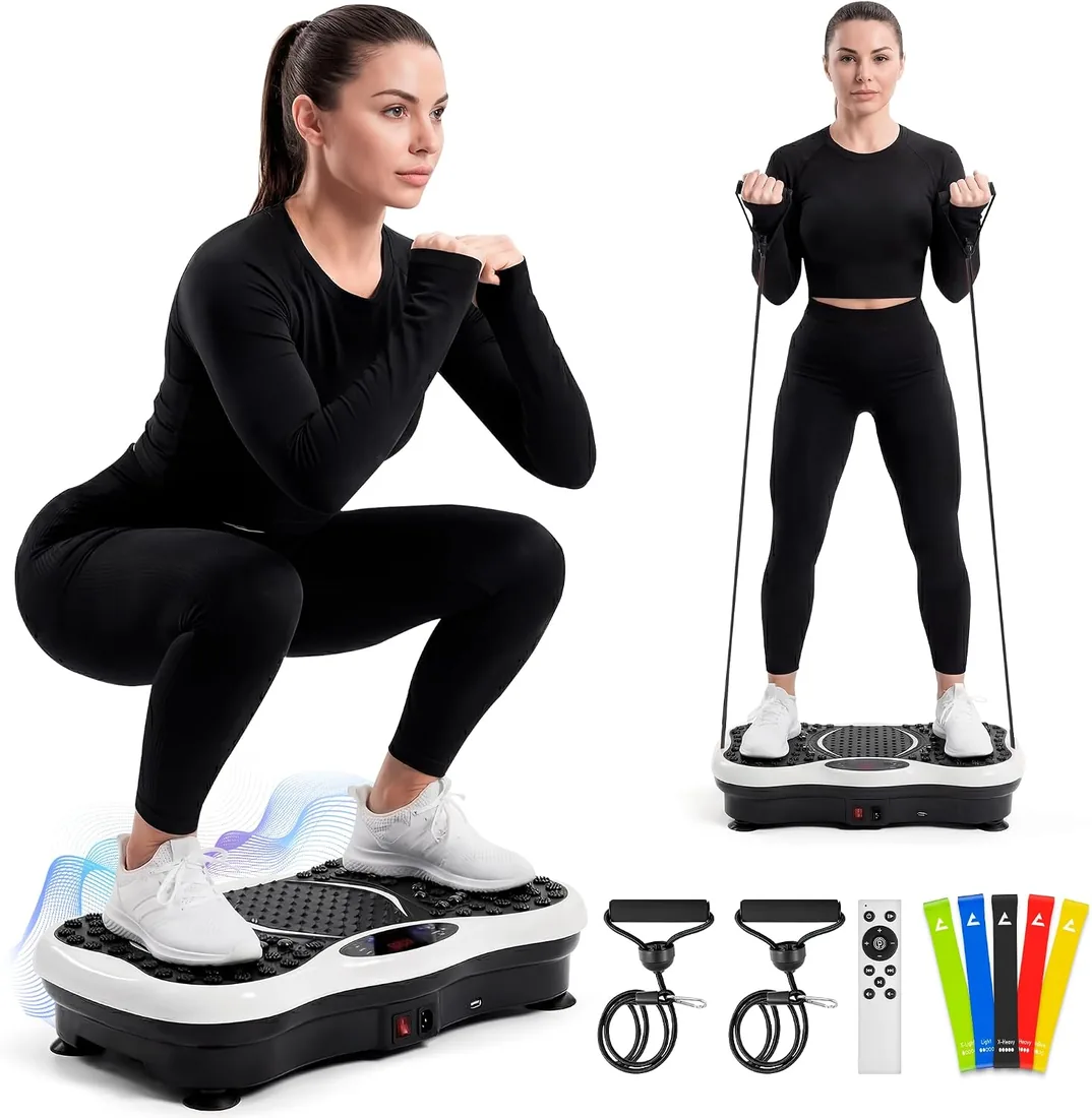 JUPPLIES Plataforma Vibratoria 200W - 5 Modos, 99 Velocidades, Bluetooth, Mando y 5 Bandas Elásticas - Plataforma Vibración Muscular para Adelgazar y Tonificar