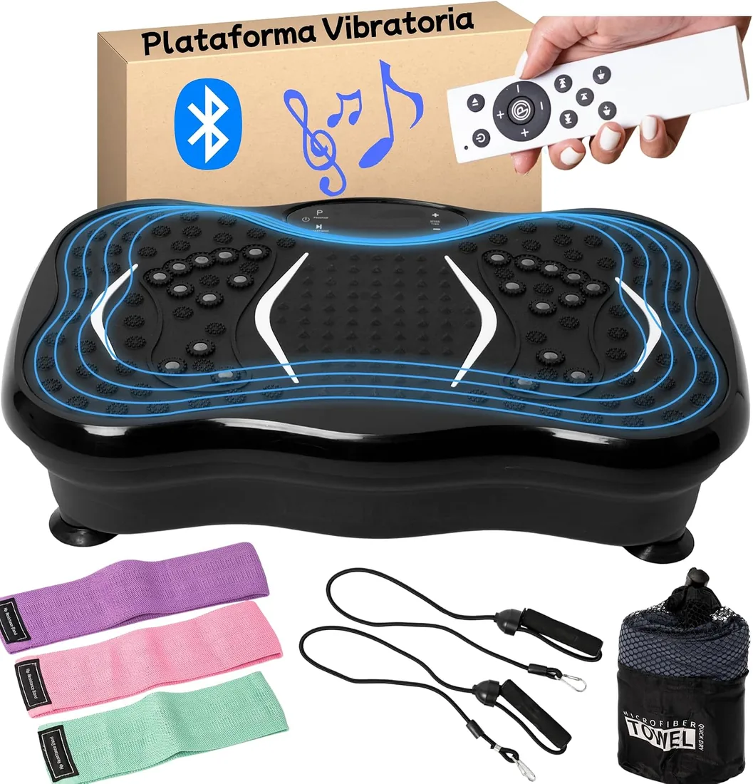 Plataforma vibratoria - Plataforma vibración Muscular - Vibration Plate - Plataforma vibración Adelgazar - Vibrating Plate con Sonido inalámbrico Bluetooh + Bandas elásticas , Manual y Toalla foto 3