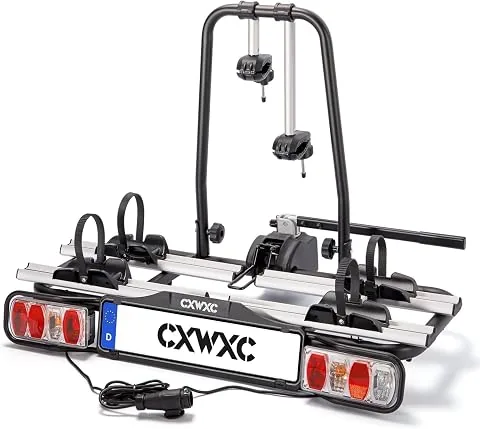 CXWXC Portabicicletas de Enganche para 2 Bicicletas Eléctricas, Carga Máxima 60 kg, Portabicicletas para Bola de Remolque con Luz Trasera foto 2