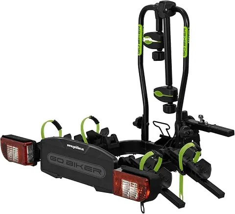 Easy-Move Portabicicletas de Bola para 2 Bicicletas Eléctricas, Plegable y Basculante, Antirrobo para Bicis y Portabicicletas, Luces 7 y 13 Pines, Carga Máx. 60 kg