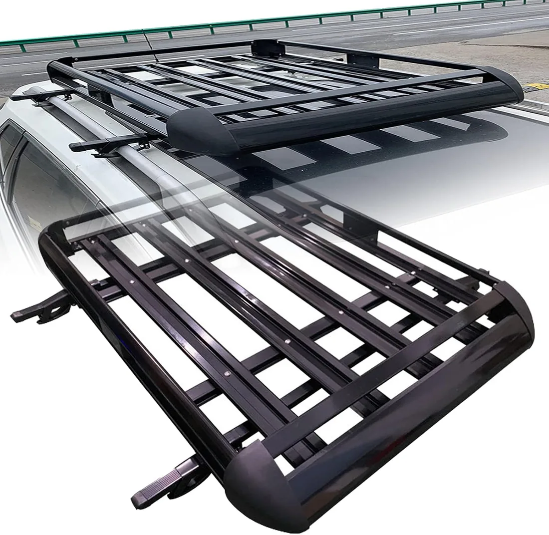 Portaequipajes de Aleación Aluminio Negro Portaequipajes para Coches Universales barras techo coche cofre techo coche Carga hasta 200kg,Black-50X35.4inch