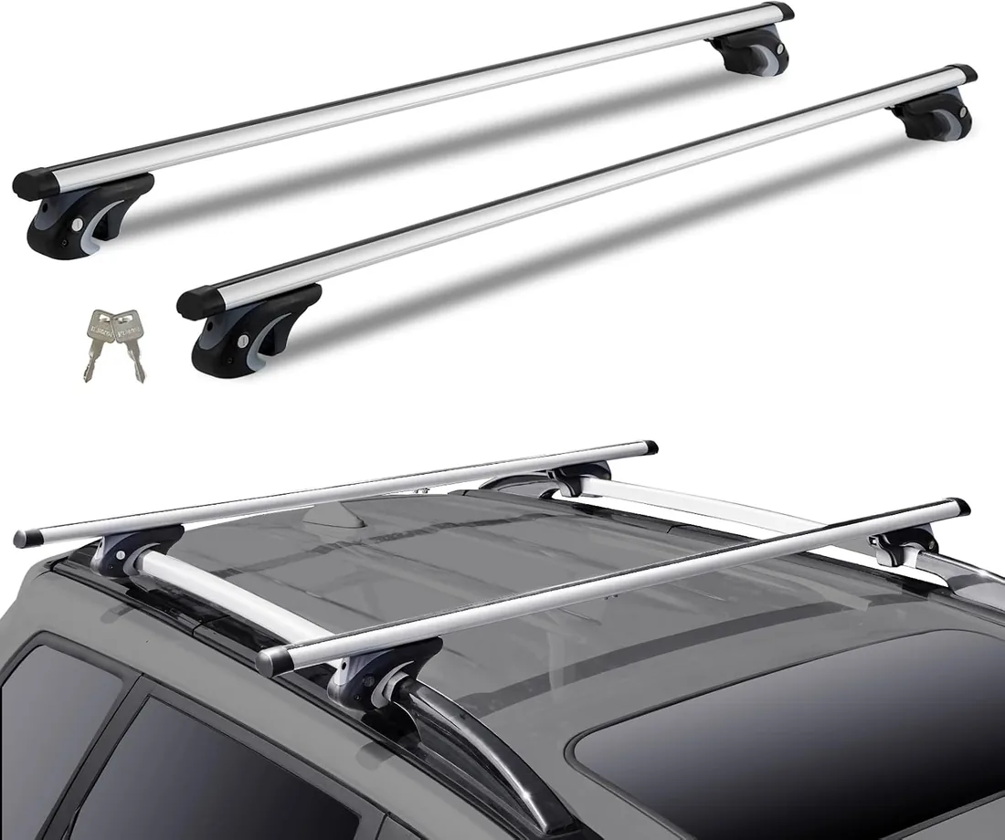 VEVOR Barras Transversales de Techo Portaequipajes de Aluminio Compatibles con Rieles Laterales Elevados con Espacio para Distancia Interior Entre los Rieles 19-116 cm, Diámetro del Tubo 28-68 mm