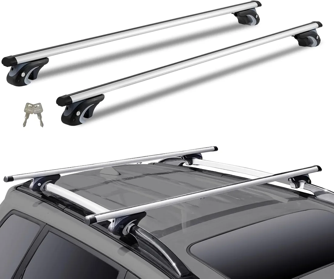 VEVOR Barras Transversales Universales de Techo Portaequipajes de Aluminio Compatibles con Rieles Laterales Elevados con Espacio Carga de 90,7 kg con Cerraduras, para SUV, Sedanes, Furgonetas