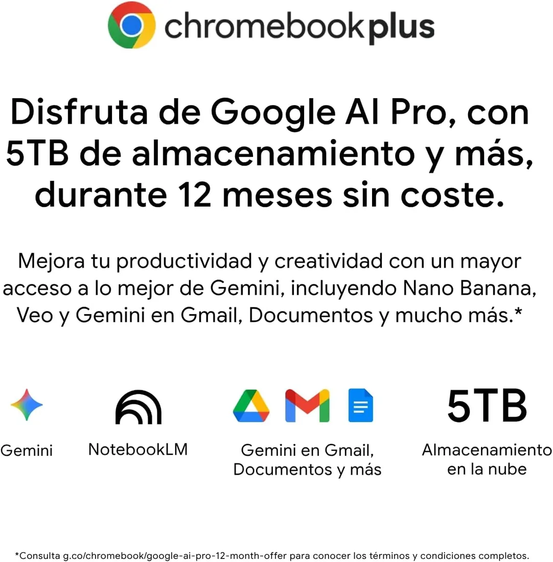 Lenovo Chromebook Plus 2-in-1 Gen10 - Portátil Táctil 14" WUXGA (Intel Core 3 N355, 8GB RAM, 256GB UFS, ChromeOS) QWERTY Gris +1 año de Google AI Pro con Gemini Pro y 5TB de Almacenamiento foto 2