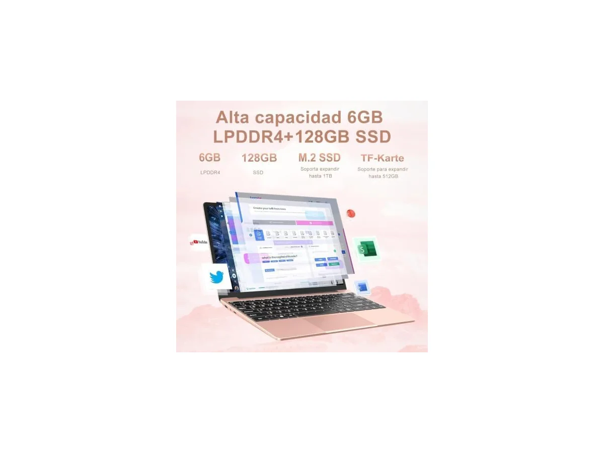 bvate Ordenador portátil 14" 2026 Win 11 N4020 6+128 GB 2.4G+5G -Oro Rosa foto 2
