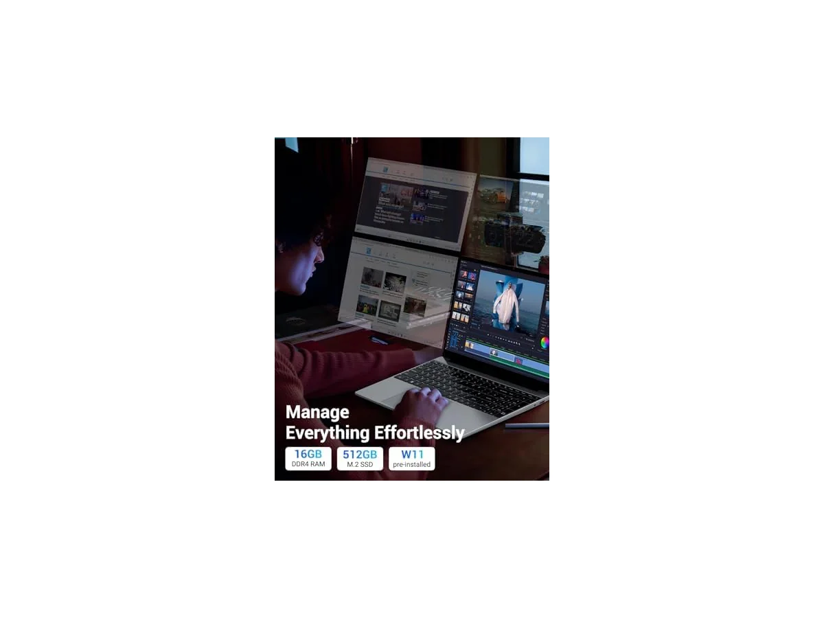 Portátil 15,6'', 16GB RAM+512GB SSD, N95 Hasta 3,4 GHz, Teclado Iluminado/Teclad Numérico, Win11 PC… foto 3