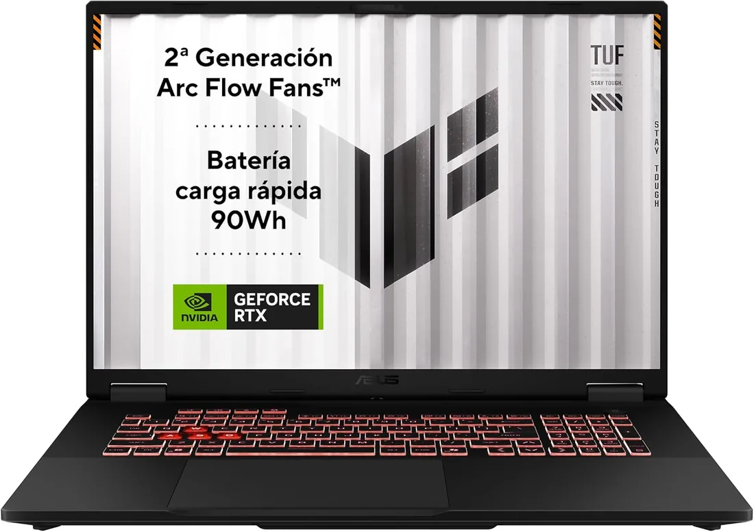 ASUS TUF Gaming A18 FA808UP-S8113 - Ordenador Portátil Gaming de 18" WUXGA 144Hz (AMD Ryzen 7 260, 16GB RAM, 1TB SSD, NVIDIA RTX 5070 8GB, Sin Sistema Operativo) Gris Jager - Teclado QWERTY español