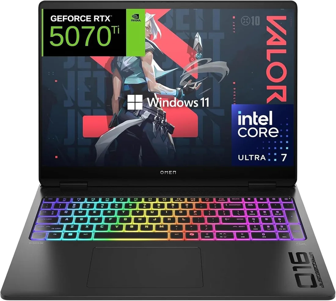 HP OMEN MAX 16-ah0018ns - Ordenador Portátil Gaming de 16" 2.5K WQXGA (Intel Ultra 7-255HX, 32GB RAM, 1 TB, NVIDIA GeForce RTX 5070 TI, Windows 11) Negro - Teclado QWERTY Español
