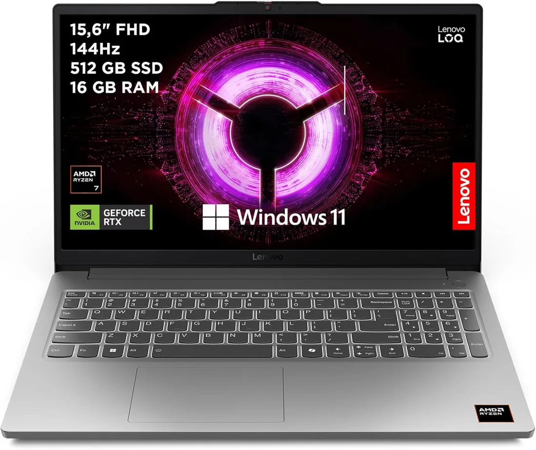 Lenovo LOQ Essential Gen 10 - Ordenador Portátil Gaming IA 15.6" FHD (AMD Ryzen 7 7735HS, NVIDIA GeForce RTX 4050, 16GB RAM, 512GB SSD, 144Hz, Wi-Fi 6, Sin Sistema Operativo) QWERTY Español - Gris