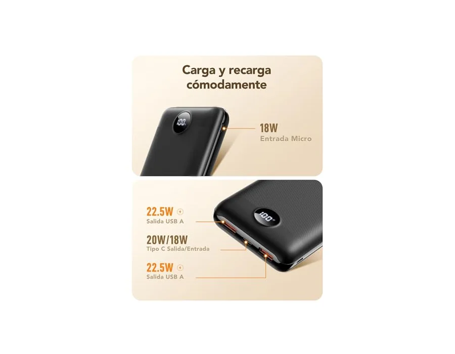 VEGER 20000mAh Batería Externa Power Bank, Carga Rápida 22.5W QC3.0, foto 3