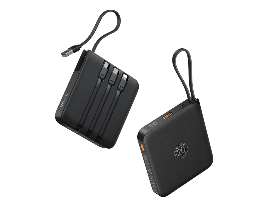 VRURC Power Bank, 22,5W 20000mAh Mini Powerbank con 4 Cables Integrado