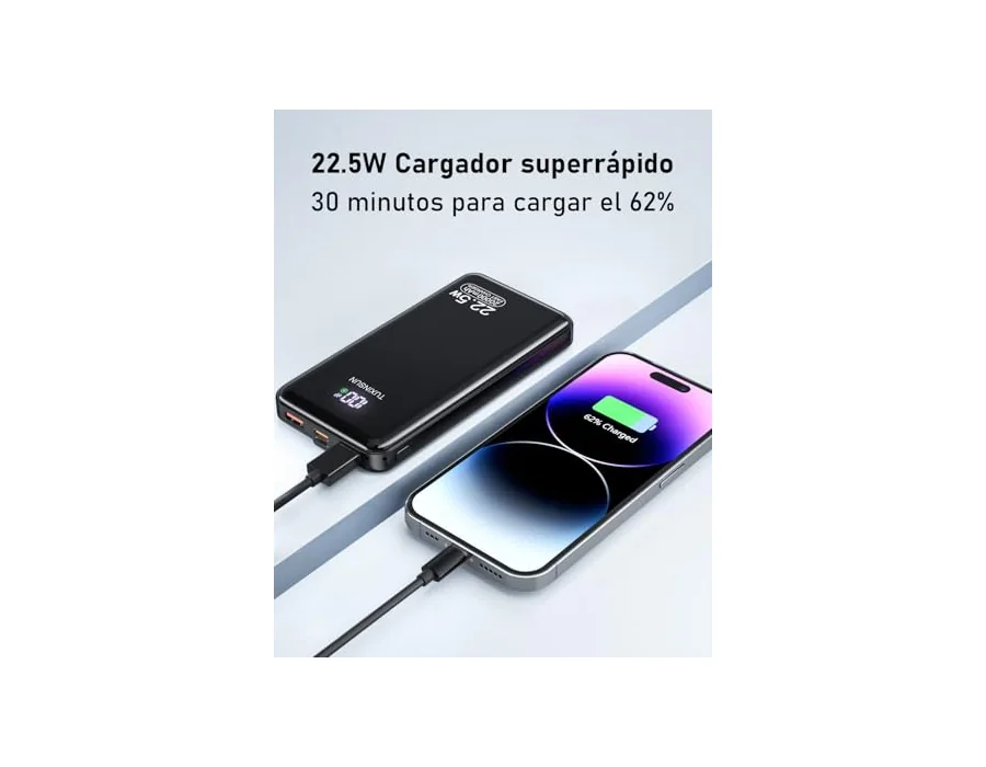 Power Bank 22.5W 20000mAh Bateria Externa Carga Rapida, Bateria Portatil PD3.0 QC4.0, Powerbank USB C Input & Output con Pantalla LCD Compatible con Smartphones, smartwatches, etc foto 3