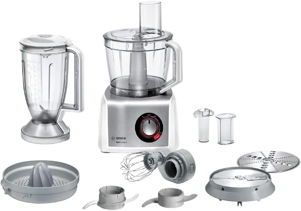 Bosch - Procesador de alimentos MultiTalent 8, 1250 W, 3.9 litros de capacidad, multi-accesorios, Blanco, Acero inoxidable, MC812S820