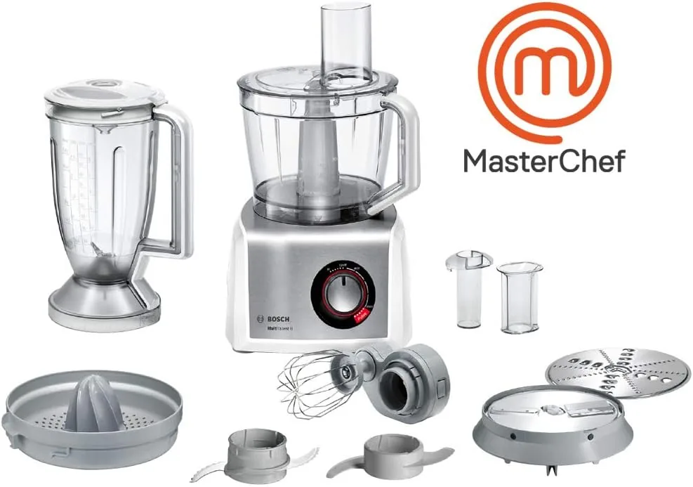 Bosch - Procesador de alimentos MultiTalent 8, 1250 W, 3.9 litros de capacidad, multi-accesorios, Blanco, Acero inoxidable, MC812S820 foto 2