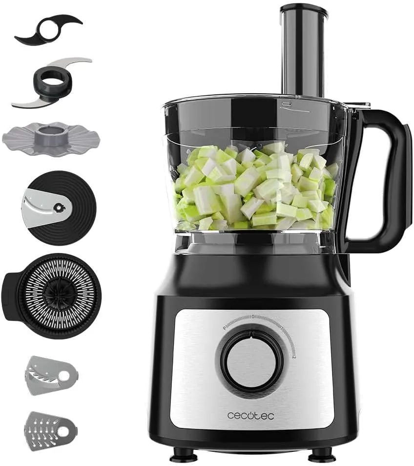 Cecotec Procesador de Alimentos Comino 1000. 1000 W, 2 Velocidades y Pulse, Bowl de 2L, 3 Discos de Corte, Cuchilla para Picar, Cuchilla para amasar, Exprimidor y Disco para Cremas foto 3