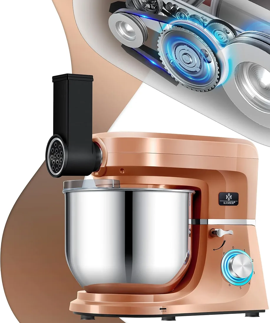 KESSER® Procesador de alimentos universal 3 en 1 K-KM 3000 con amasadora multifuncional tazón Fleischwolf de 5,5 l, llaves con 3 utensilios para mezclar, exprimidor de 1,5 l, cobre foto 3