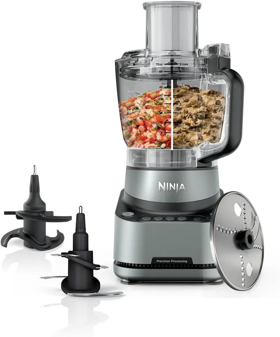 Ninja PrecisionPro Procesador de alimentos de 2.1 L, 4 ajustes preestablecidos automáticos y ajustes manuales, hacer pizza y masa de pan, rebanar verduras y más, piezas aptas para lavavajillas, negro