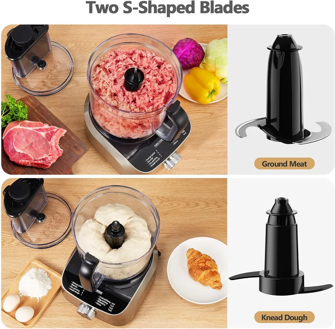 YASHE Procesador de Alimentos Multifuncional, 2,5L Bol & 1,5L Jarra, Batidora, Grinder, Exprimidor, Amasadora, Picadora, Cortadora & Ralladora, 3 Velocidades + Pulse, Bloqueo de Seguridad, 1300W foto 3