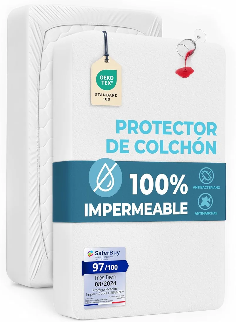 Dreamzie - Protector colchon 90x190 - Cubre Colchon Impermeable | Certificado OEKO-TEX · Tipo Sábana Bajera · Algodón · Lavable a 60 °C · Funda Colchón Transpirable · Protector cama