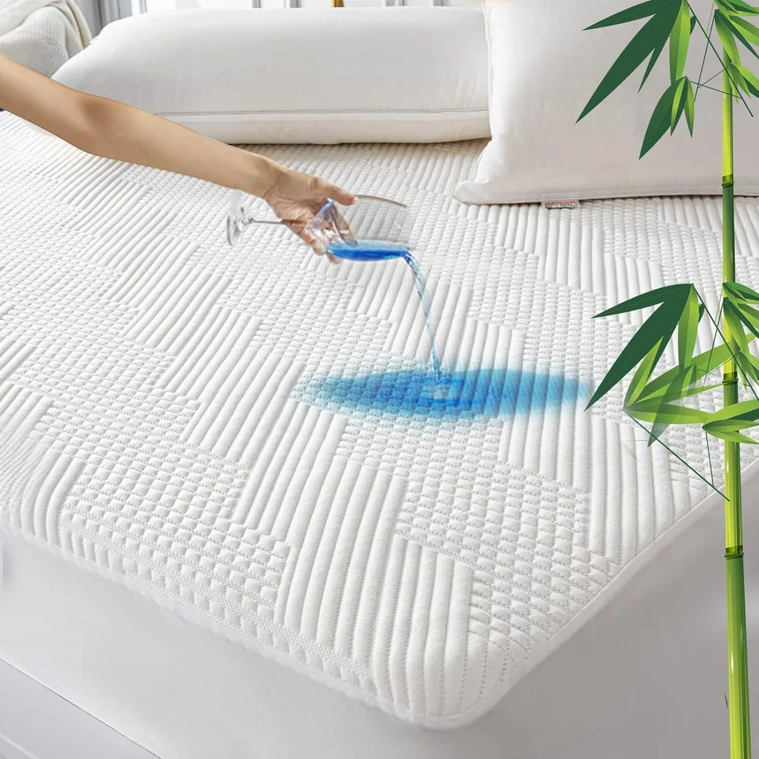 GRT Protector de Colchón 90x190 cm Impermeable Fibra de Bambú, Cubre Colchon Transpirable et Certificado Oeko-Tex, Funda para Colchon Estira hasta 30 cm de Profundidad (Blanco)