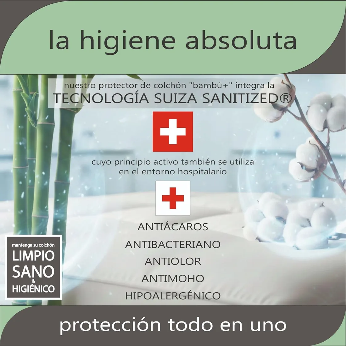 Twillie Protector de Colchón 150 x 190 Bambú Impermeable y Transpirable – Algodón Natural, Tratamiento Suizo Sanitized® Antiácaros Antibacteriano Antiolor – Hecho en UE foto 3