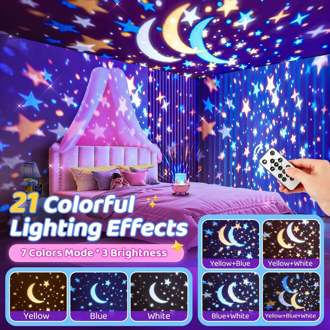 Juguete Niña Regalo Educativo Proyector Estrellas Luz Nocturna 360° | 315 Modos, 15 Diapositivas Mágicas, 15 Canciones Relajantes, Recargable, Mando a Distancia y Temporizador para Dormir foto 2