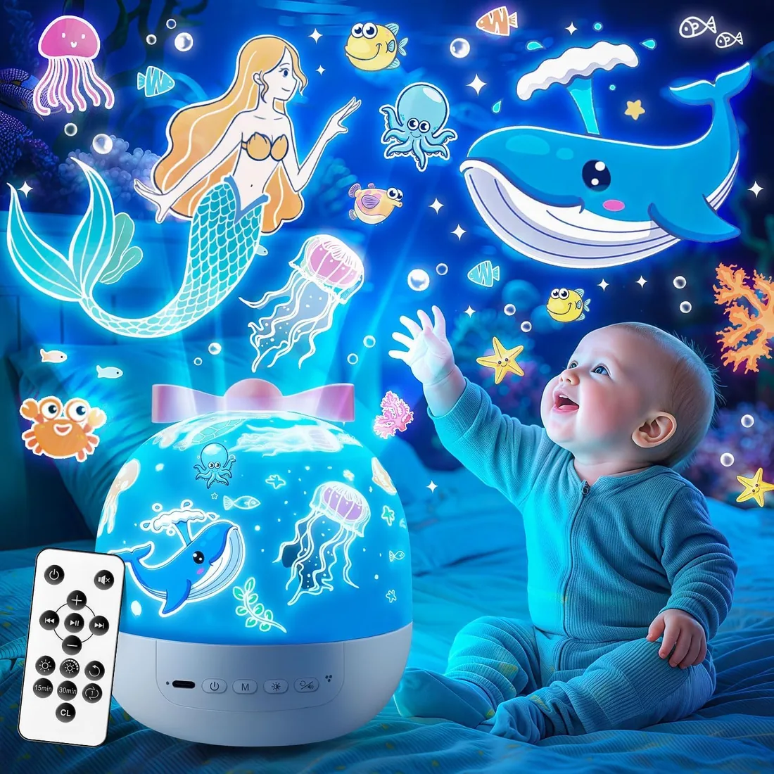 One Fire Proyector Bebes Luces y Musica para Niña,8 Música para Dormir Luz Nocturna,360°Rotación Lampara Proyector Estrellas Luz Bebe Noche, Unicornio Proyector Infantil Regalos Bebe Habitacion