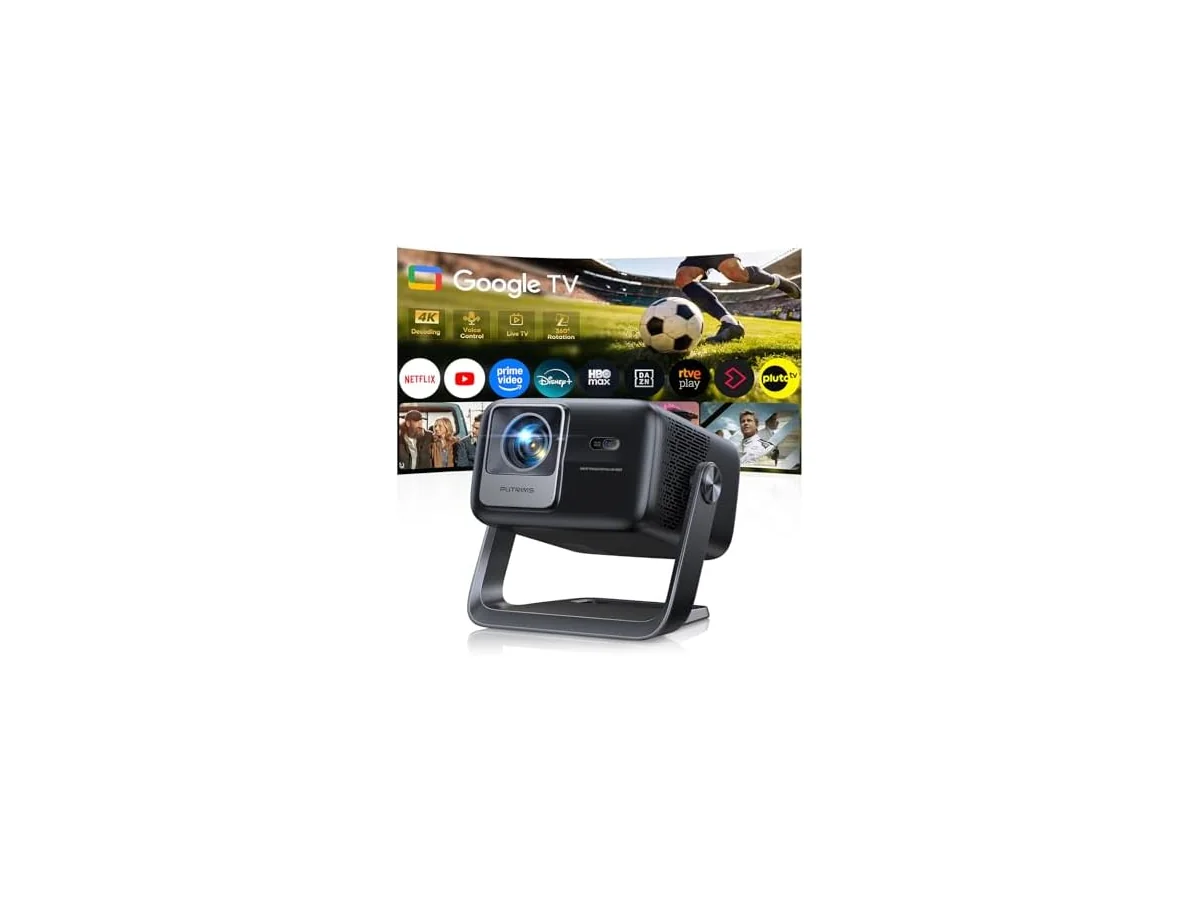Proyector 4K【Google TV/30W Altavoz/360°Rotable】1200ANSI Proyector Portatil con oficial App,Voice…