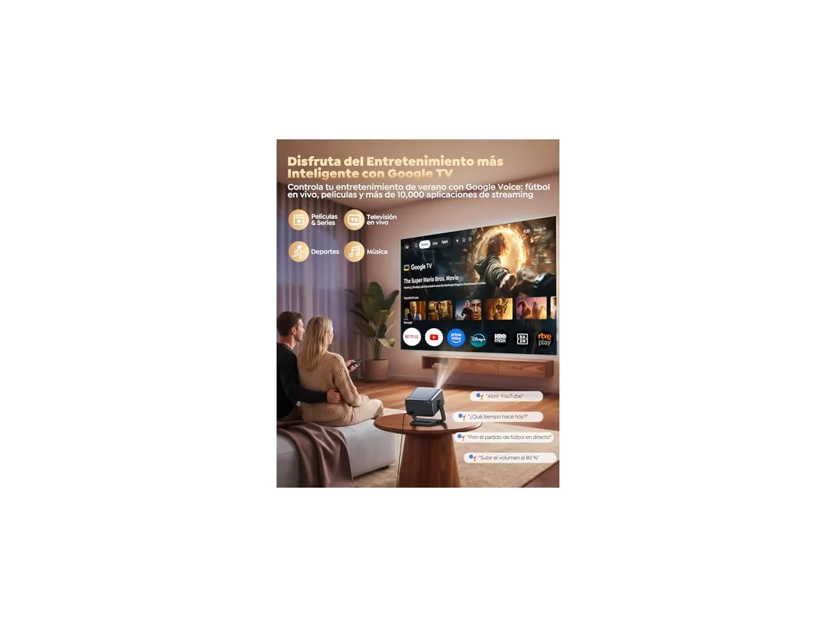 Proyector 4K【Google TV/30W Altavoz/360°Rotable】1200ANSI Proyector Portatil con oficial App,Voice… foto 2
