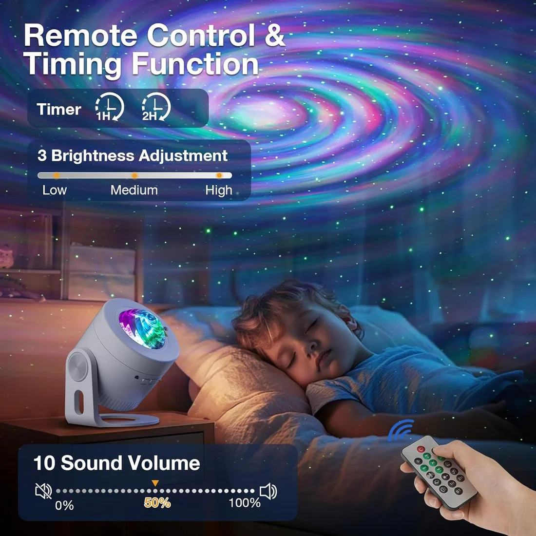 Feliigo Proyector de Cielo Estrellado LED, Galaxia 180° Ajustable con 33 Combinaciones, Música Bluetooth, Temporizador y Control Remoto foto 3