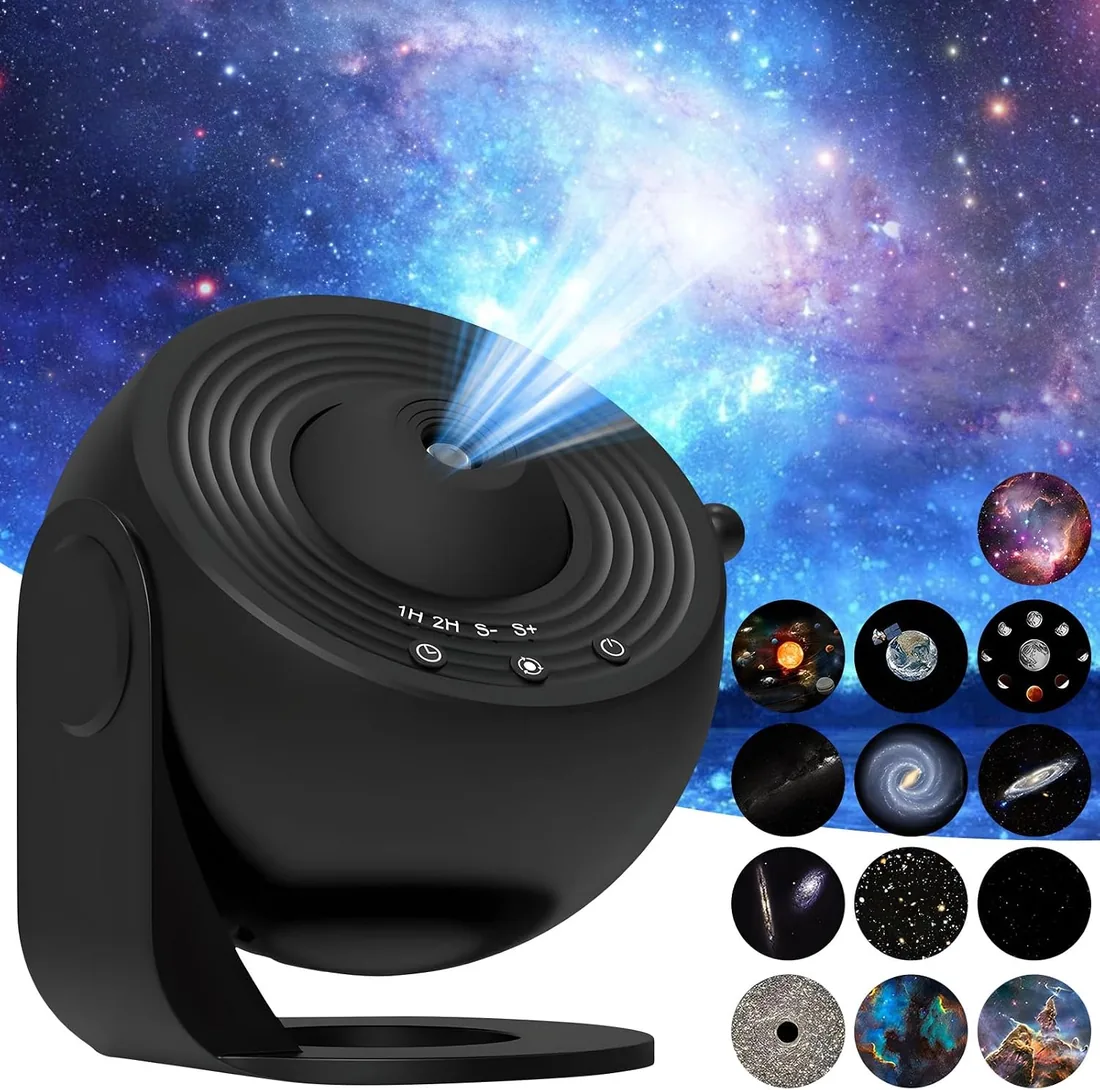 Lámpara proyectora de estrellas con 13 discos planetarios, rotación de 180 grados, iluminación sensorial para niños y adultos, decoración para dormitorio, fiesta, enfoque ajustable foto 2
