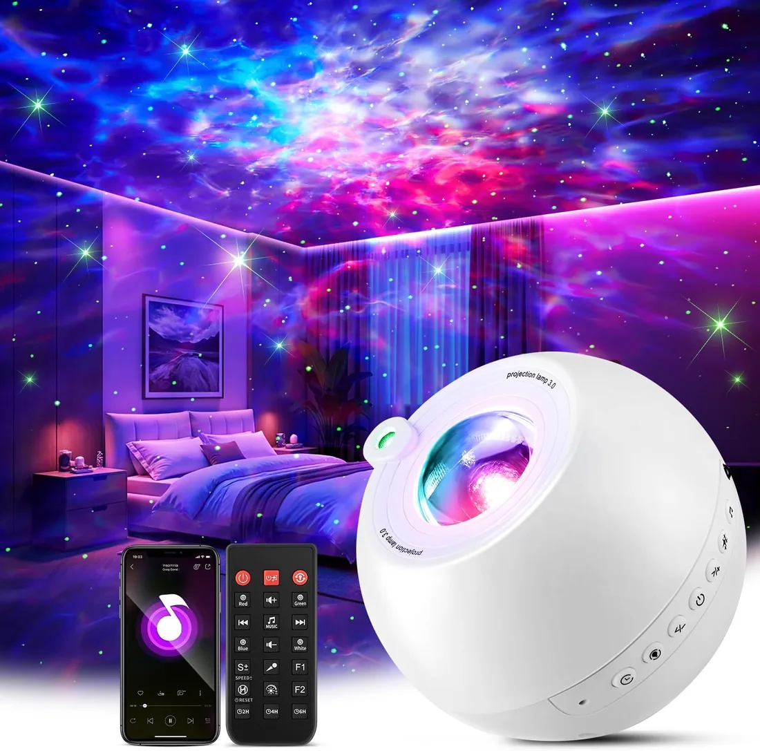 One Fire Luz Nocturna Infantil, 360 Modo Luces LED Habitacion, Regalos Niña | 15 Ruido Blanco Proyector de Galaxias y Estrellas real,Bluetooth,Control Remoto,7 Brillo,Regalos Niña 10 11 12 13 14 15 Años