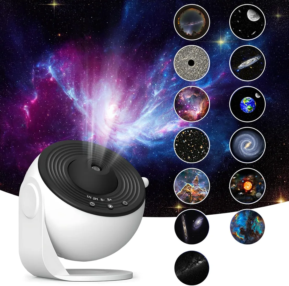 Proyector de estrellas - Luz nocturna y proyector de galaxia con 13 discos planetarios, rotación de 180°, luces sensoriales para niños y adultos, dormitorio, decoración para fiestas, enfoque ajustable