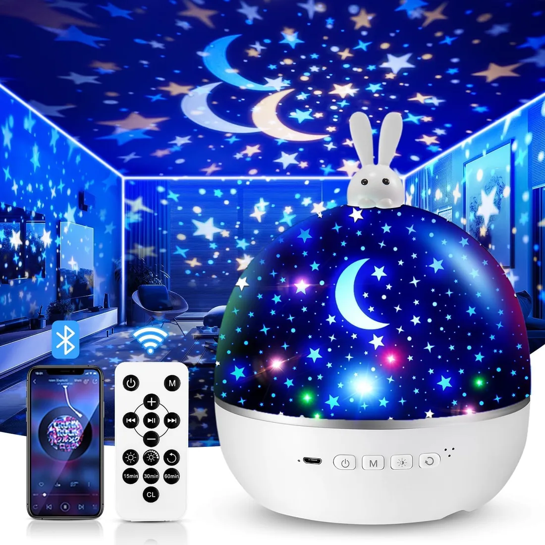 Proyector de Galaxias y Estrellas Real 15 Temas, Juguetes Niños Regalo Niño | Música Bluetooth 360° Rotación Control Remoto Luz Nocturna Infantil,Juguetes Regalo Bebe 1 2 3 4 5 años, Home Decoration