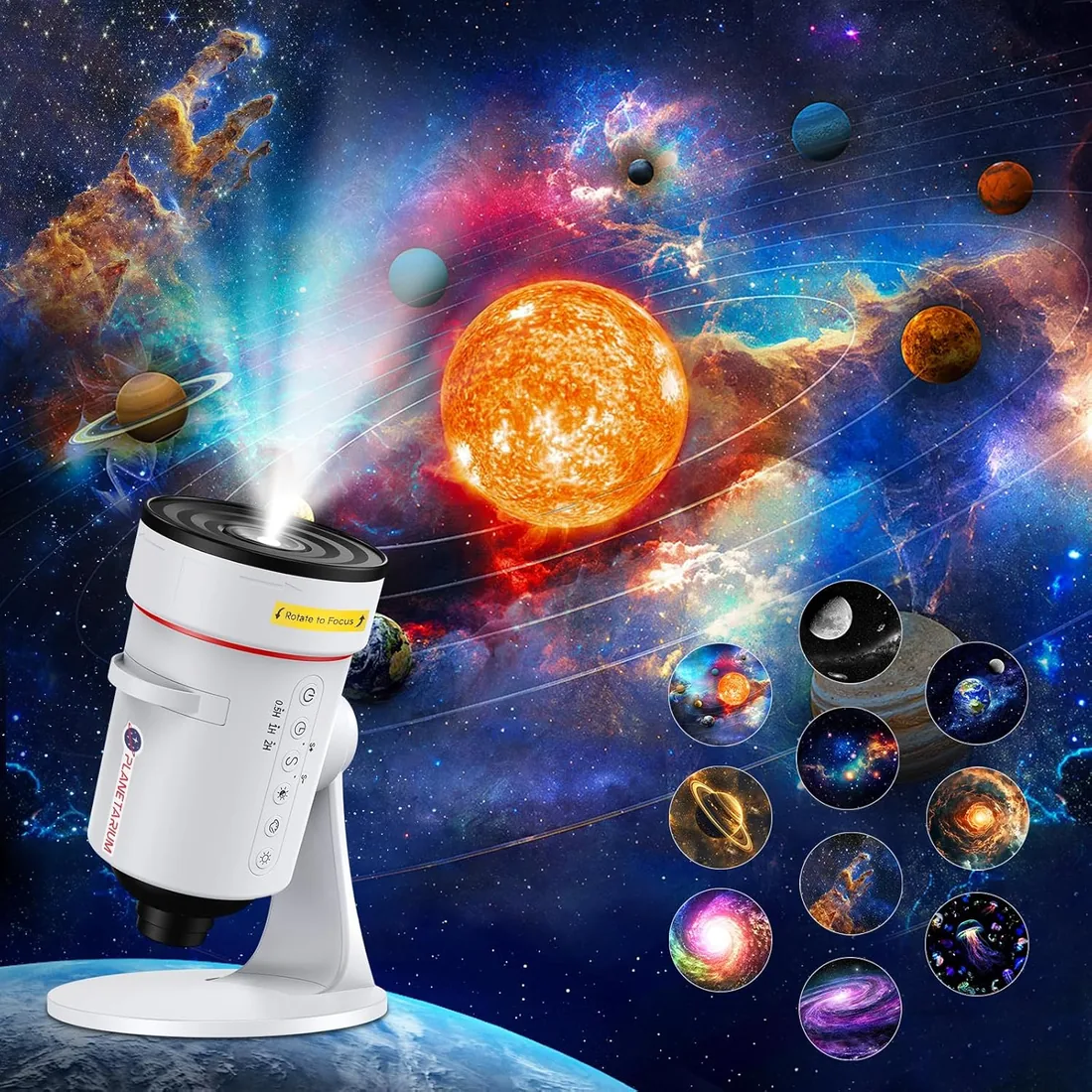 Proyector de Galaxias y Estrellas Real, 4K HD Proyector Planetario con 10 Discos de Película,Rotación de 360 ° Skylight Luz Nocturna con Minutero para Decoracion foto 3