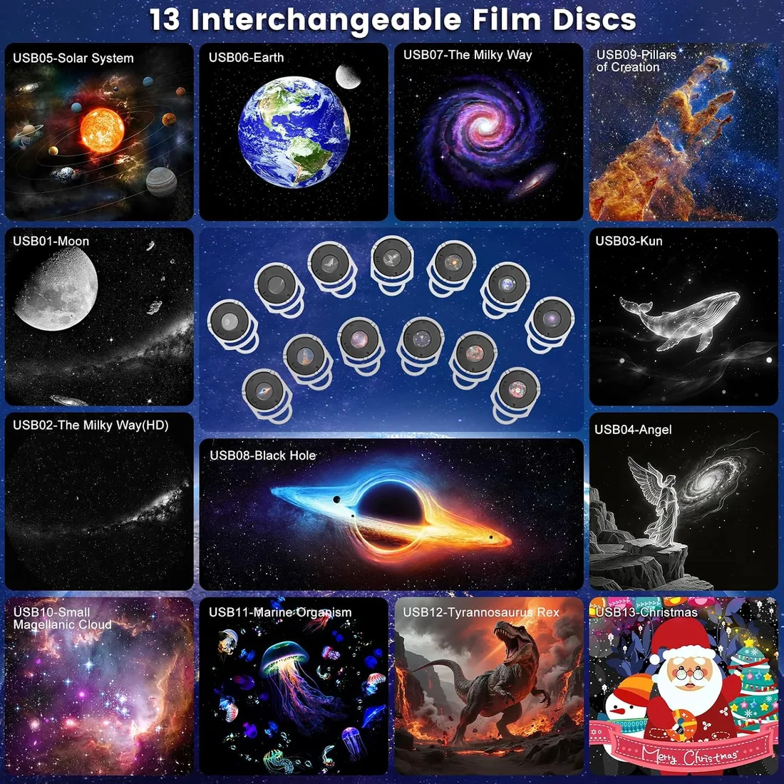 Proyector de Galaxias y Estrellas real,Plug-and-Play HD Star Projector Con 13 Discos, Alimentación USB, luz nocturna con degradado de colores, Proyector Techo Galaxia para Decoracion (Blanco) foto 2