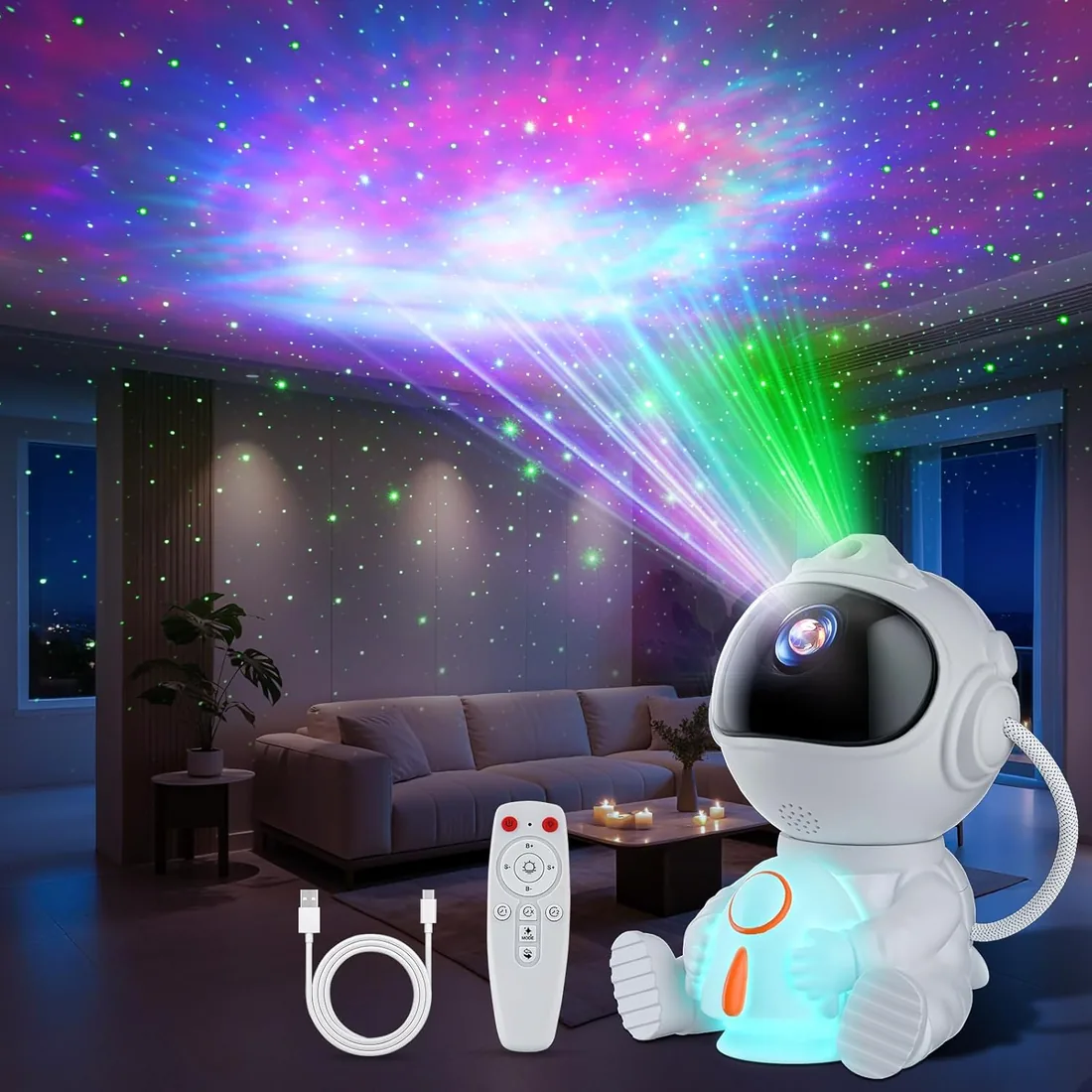 Proyector Estrellas Techo LED Astronauta con Mando a Distancia, 8 Modos de Nebulosa y 5 Modos de Luminosidad y Velocidad, Luz Nocturna de Cohete, Lámpara Proyector Estrellas para Niños foto 3