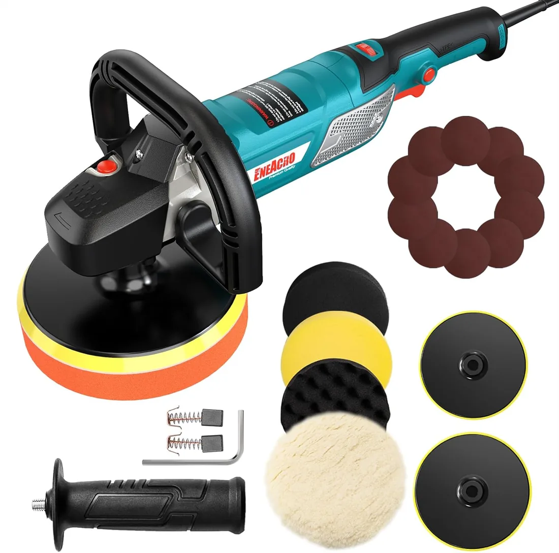 ENEACRO Pulidora Coche, 1500W Máquina Pulidora, 6 Velocidades Variables, Viene con dos asas y Plato de Apoyo,4 Ruedas de Esponja, Perfecto para Pulir y Encerar Muebles,Coches foto 3