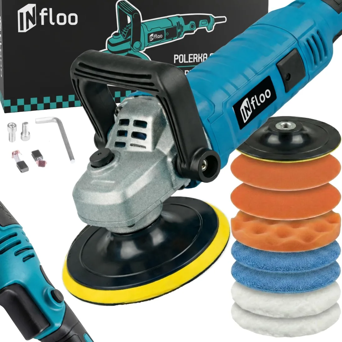 Pulidora Rotativa para Coche 1580 W, Pulidora Eléctrica con Regulación de Velocidad, Disco 125 mm, Hasta 3300 RPM, Máquina de Pulido para Pintura, Barniz, Carrocería y Detailing