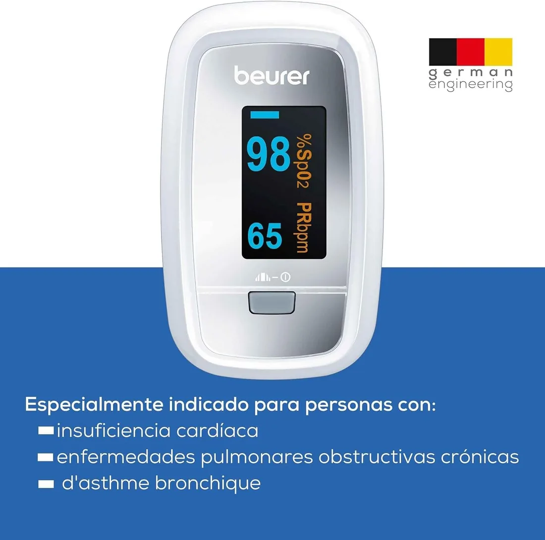 Beurer PO 30 pulsioxímetro, medición de la saturación de oxígeno (SpO₂) y de la frecuencia cardíaca, oxímetro de dedo con pantalla en color, aplicación indolora en el dedo, 6,1 x 3,6 x 3,2 cm, blanco foto 3