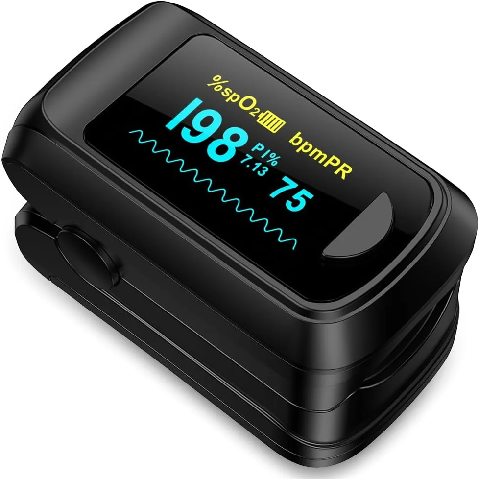 Healthtree JKS50B Pulsioxímetro de Dedo, Oximetro dedo con PI | Lectura Rápida 5-8s SpO2 y Frecuencia Cardíaca, Pantalla OLED Grande, para Hogar Deportes y Viaje, Incluye Pilas AAA y Cordón foto 2