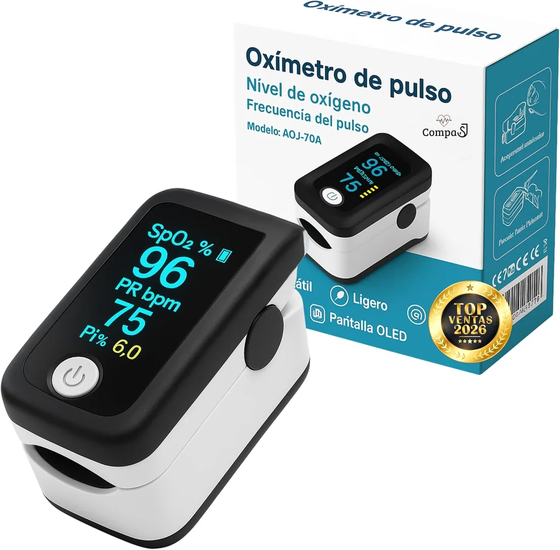 Oxímetro de Dedo Profesional, Pulsioxímetro Medidor preciso de la Saturación de Oxígeno en Sangre, Frecuencia Cardiaca. Oxímetro de Pulso para todas las Personas. Pantalla OLED. Incluye Pilas y Cordón foto 2