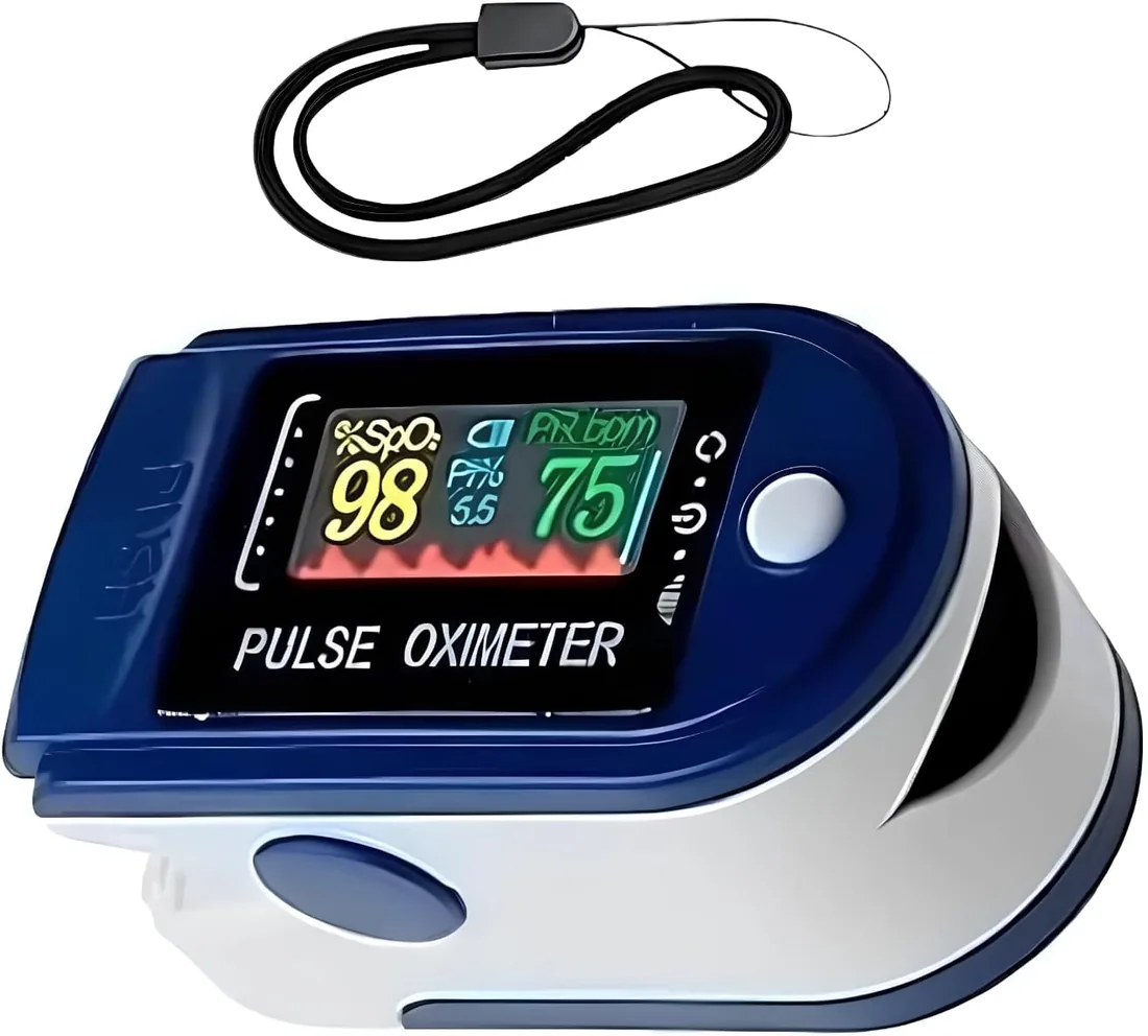 Pulsioxiometro de Dedo Profesional - Pulsometro Medidor de Oxigeno en Sangre Dedo (SpO₂) y de Frecuencia Cardiaca Pulse Oximeter de Lectura Instantanea, Pantalla Led, Blanco y Azul foto 2