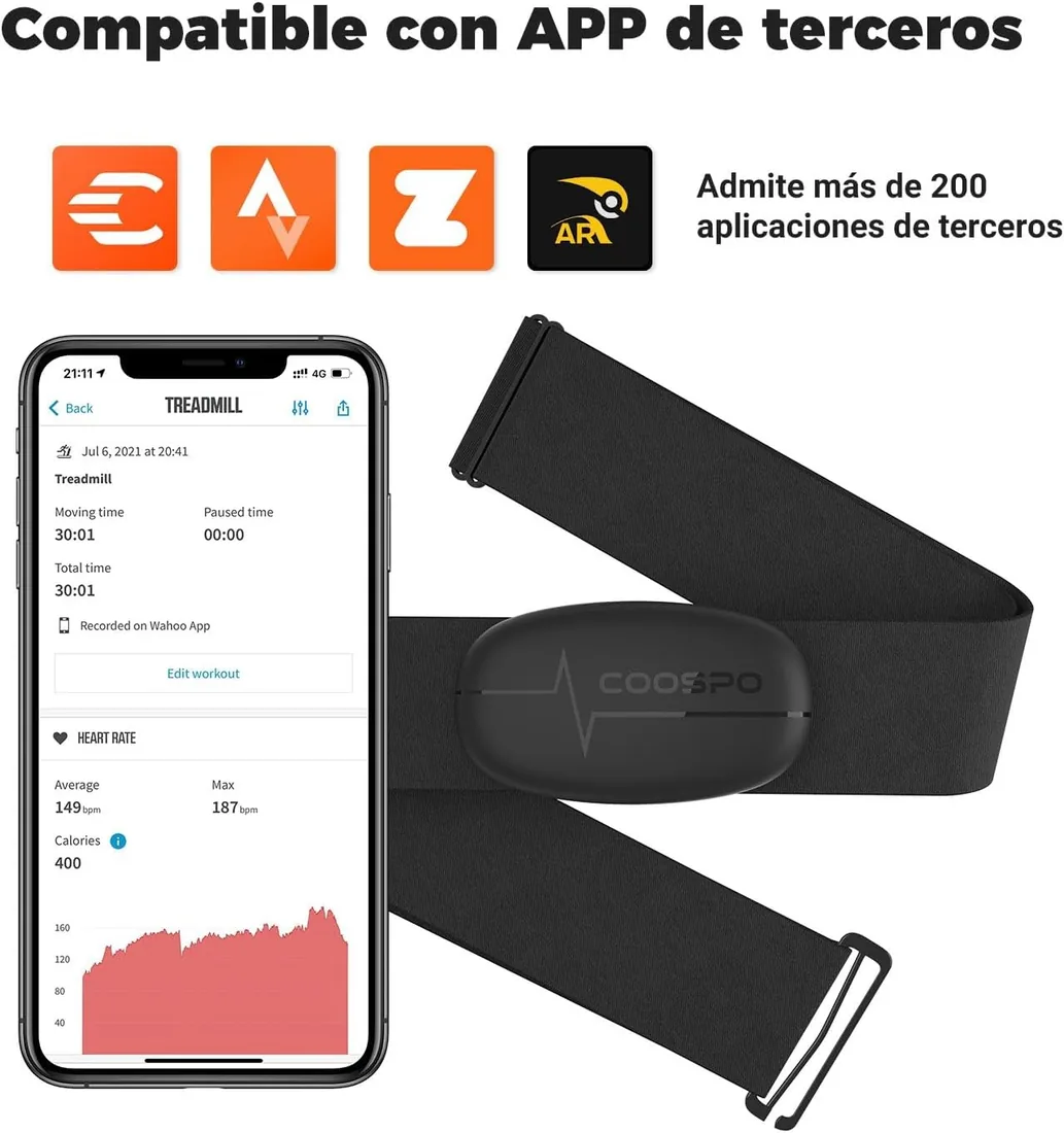 COOSPO Correa de Pecho para Monitor de frecuencia cardíaca H6, Bluetooth Ant+ HRM, para Correr, Ciclismo, Gimnasio, Deportes foto 3