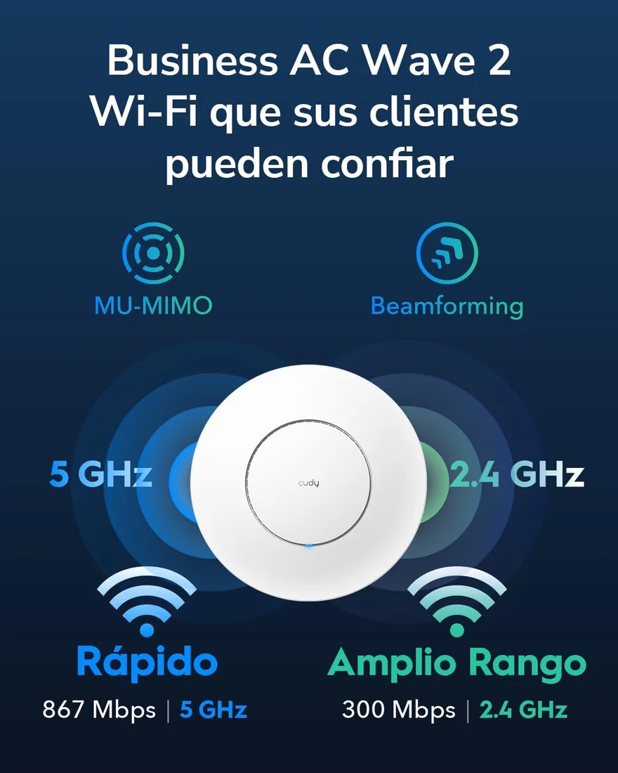 Cudy Punto de Acceso Wi-Fi 5 AC1200 de Doble Banda para Montaje en, AP1300 | Doble banda 867 + 300 Mbps, hasta 100 clientes, 1100 pies cuadrados, PoE 802.3at/af y CC, adaptador no incluido, WPA3 foto 3