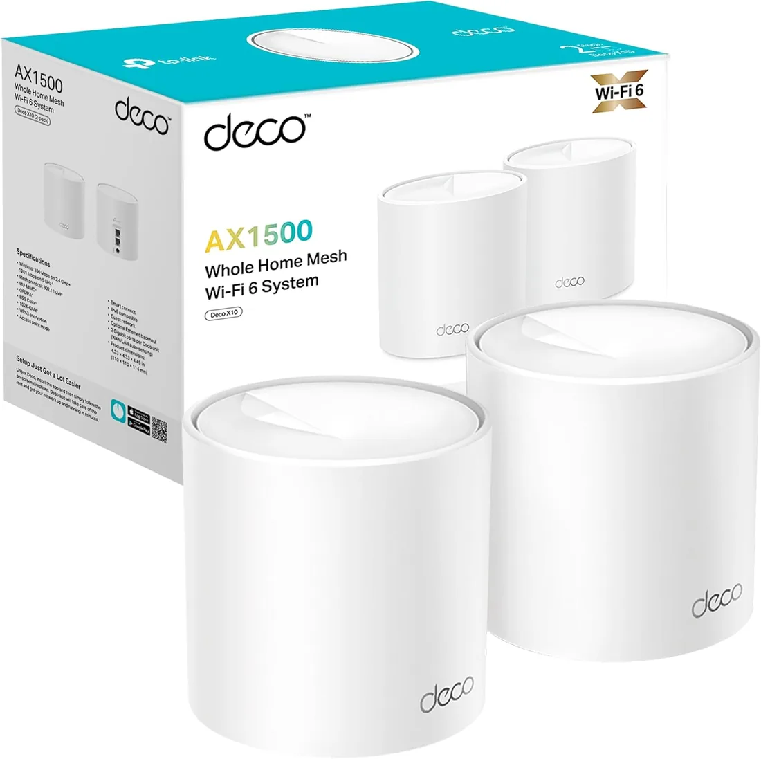 TP-Link Deco X1500 (2-Pack)-Sistema WiFi 6 Mesh, AX1500 Doble Banda, 360m² | Cobertura para Toda la Casa hasta 360m². Red Unificada. Conecta 120 Dispositivos. 2 Puertos GE. Control Parental. App Deco foto 3
