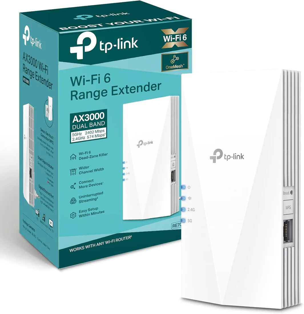 TP-Link RE700X - Repetidor WiFi 6 AX3000, Doble Banda, Puerto GE, EasyMesh | Amplificador de Señal WiFi. Ancho de Banda de 160 MHz. Modo Punto de Acceso. Botón WPS para Configuración Fácil. App Tether.