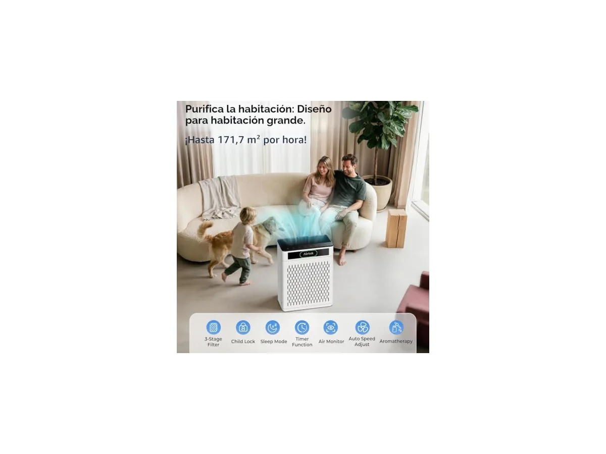 AIRTOK Purificador de Aire, Cubre Hasta 170m², Filtro HEPA Para Alergias, Humo, Caspa De Mascotas y… foto 3