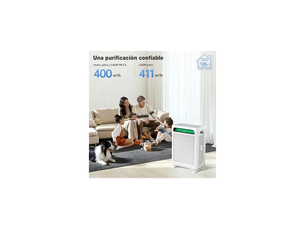 KNKA Purificador de Aire Filtro HEPA sensor inteligente hasta 120 ㎡ Blanco foto 3